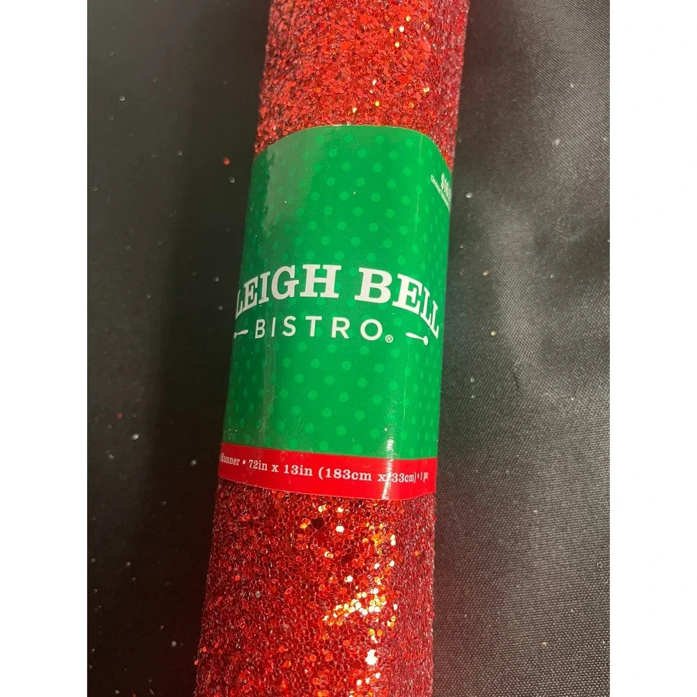 Sleigh Bell Bistro Red Glitter Christmas Table Runner 72x13 HL9182557‎ Holiday